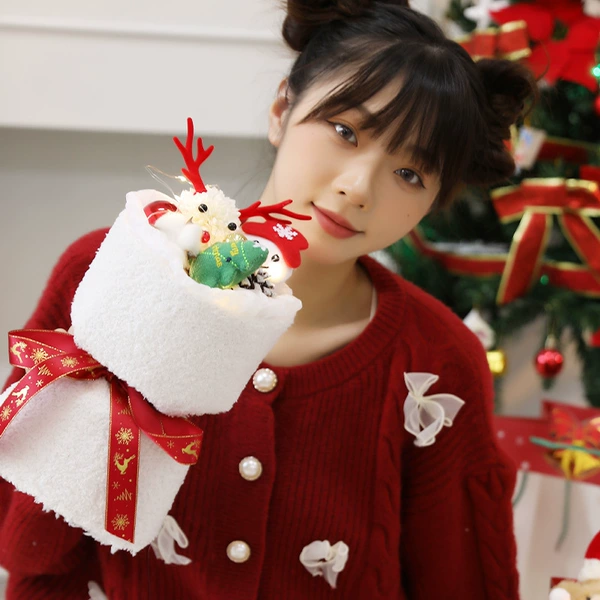 Christmas velvet cloth round hand holding-Elk Snowman