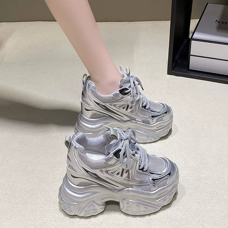Кроссовки «dad shoes» для женщин, толстая подошва платформа 12 см (внутренний подъём), сетка, мягкая подошва