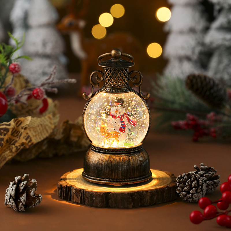 USB 音楽雪降るクリスマス発光樹脂オーナメントクリスマスオーナメント注水ポータブルブラシゴールデンランタン|undefined