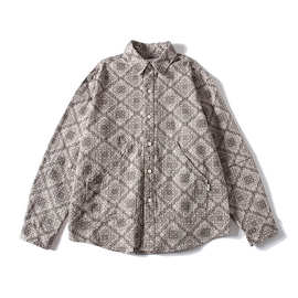 北界男装 美式潮牌2025春季新款复古腰果花衬衫男宽松长袖衬衣服