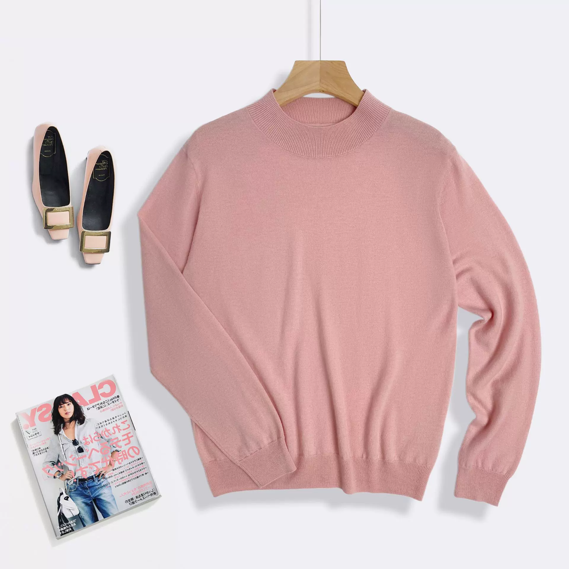 可机洗100%超细美丽诺羊毛衫女士春秋款纯色半高领毛衣宽松打底衫