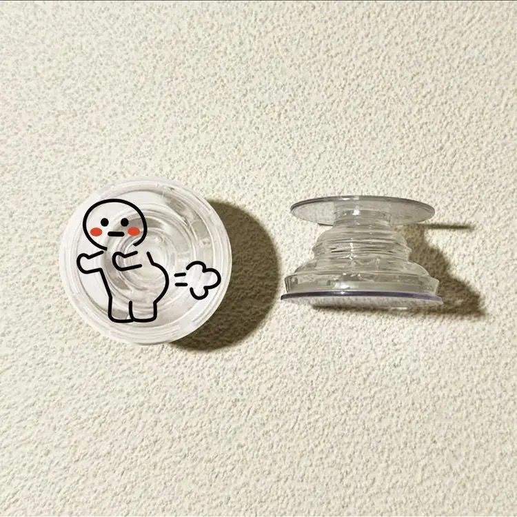 Líneas pequeñas personas redondas airbag soporte tipo pegado en la parte posterior del teléfono móvil portátil soporte retráctil 360 ° de rotación