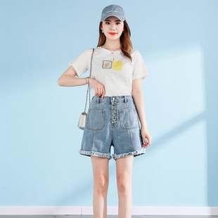 Джинсовая юбка, шорты, летние приталенные штаны, большой размер, в корейском стиле, высокая талия, свободный крой