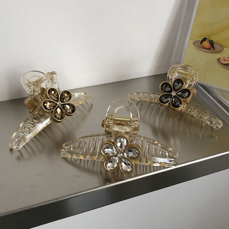 Korean Transparent Rhinestone Alloy Flower Shark Clip display picture 3