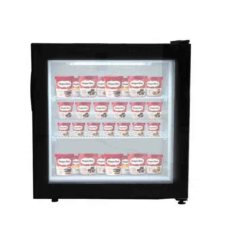 En stock SD55 vitrina de helado vertical gabinete Durian gabinete de té vidrio sola puerta pequeño refrigerador congelado completo