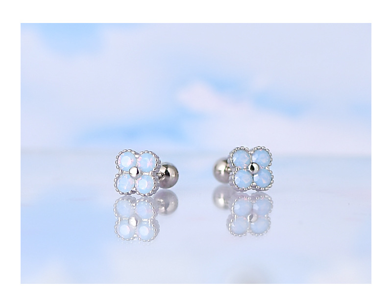 Fashion Flower Silver Inlaid Zircon Ear Studs 1 Pair