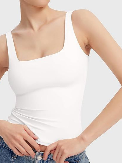 아마존 크로스 보더 2024 여성 스퀘어 칼라 조끼 민소매 더블 라인 기본 탑 샤프 컬렉션