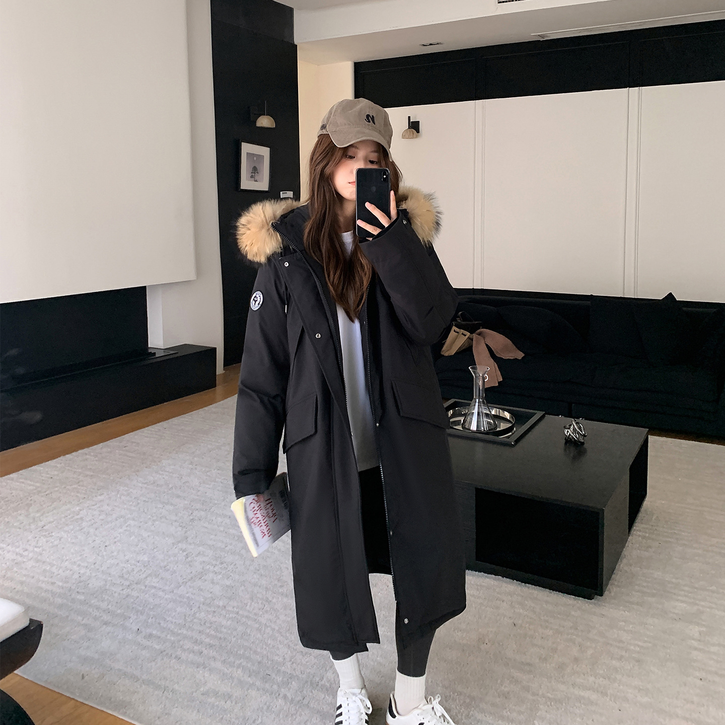 Largo sobre la rodilla de cuello de cabello de asalto de algodón mujer 2025 invierno nuevo estilo coreano suelto engrosado ropa de algodón de pluma de moda image 3