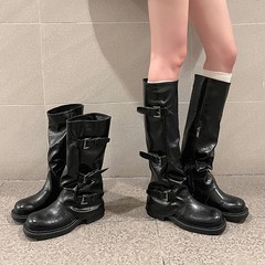 匠心作品苏茵茵加强版~宽脚显瘦厚底增高裤管靴女中高筒骑士长靴