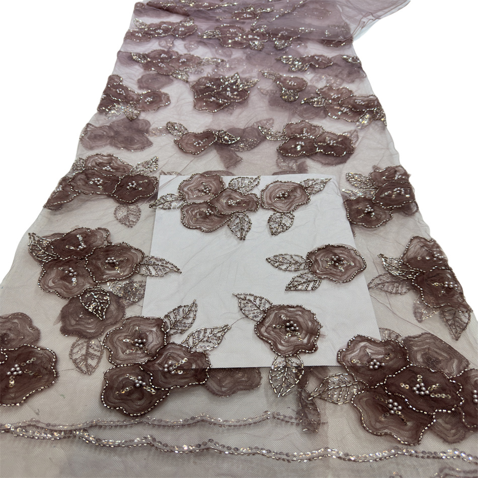 Fábrica de flores en stock sequinilla tela bordada tridimensional transpirable hueco hermoso vestido de boda vestido de moda vestido ligero image 15