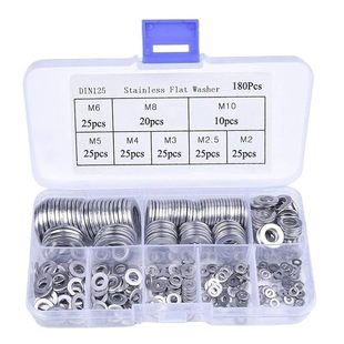 180 Pieces of 8 Specifications 304 Stainless Steel Flat Washers and Gasket Combination M2 2.5 3 4 5 6 8 10 Boxed