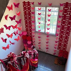 結婚式の部屋の装飾セット、結婚式の長いハッピーカーテン、新郎の新しい家、新婦の寝室、結婚式の装飾、リビングルームの花