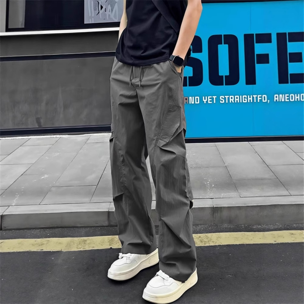 Pantalon cargo d'été décontracté pour homme, coupe droite, style parachutiste, séchage rapide, froissé, coupe slim, style sportswear._voghion.com