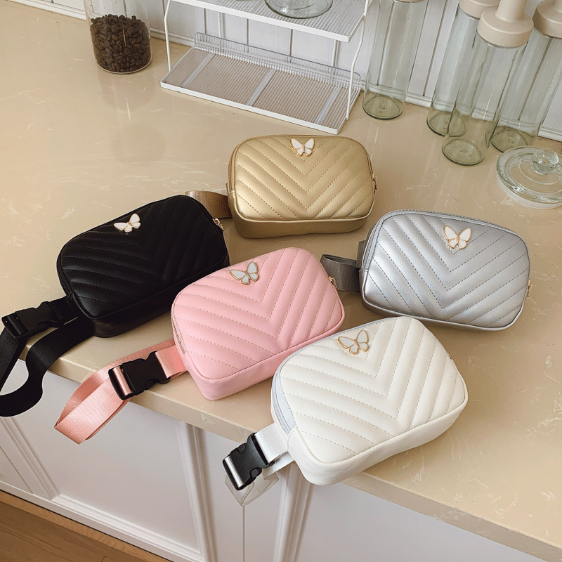 Hombres y niñas extranjeros bordados bolsos de pecho simple color sólido mini bebé mochila lindas mariposas pequeñas bolsas de cintura para niños