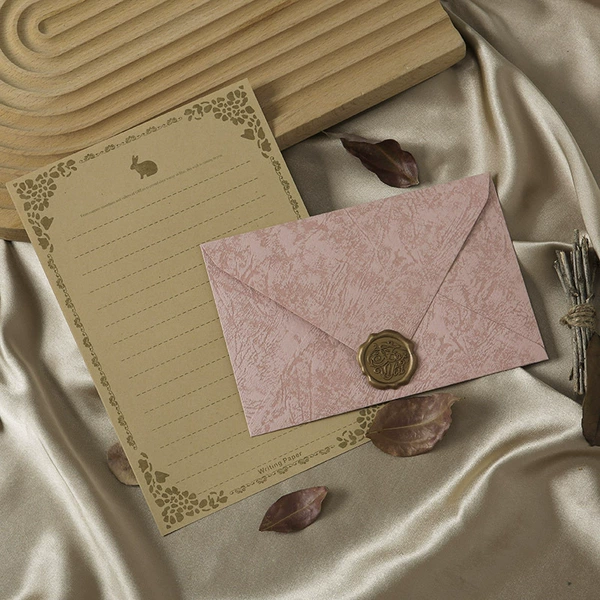 Sakura Powder 3 pieces of envelopes+10 leather rabbit stationery+3 seal (soft glue material)