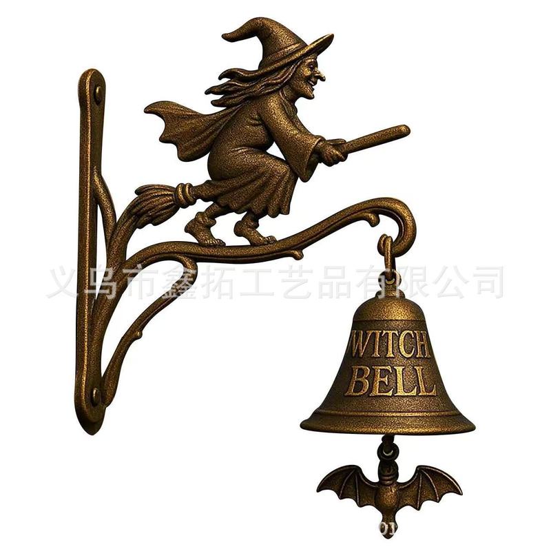 跨境亚马逊万圣节3D金属造型Broom Witch3D扫帚女巫门铃|undefined