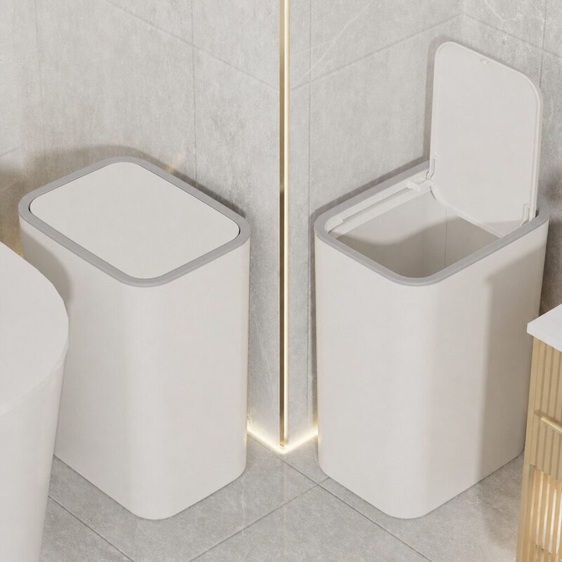 Press-type trash can for home use, with a spring-loaded lid for a tight seal and odor control, narrow design to save space, suitable for bathrooms and bedrooms, large capacity of 10L or 13L Press-type trash can for home use, with a spring-loaded lid for a tight seal and odor control, narrow design to save space, suitable for bathrooms and bedrooms, large capacity of 10L or 13L