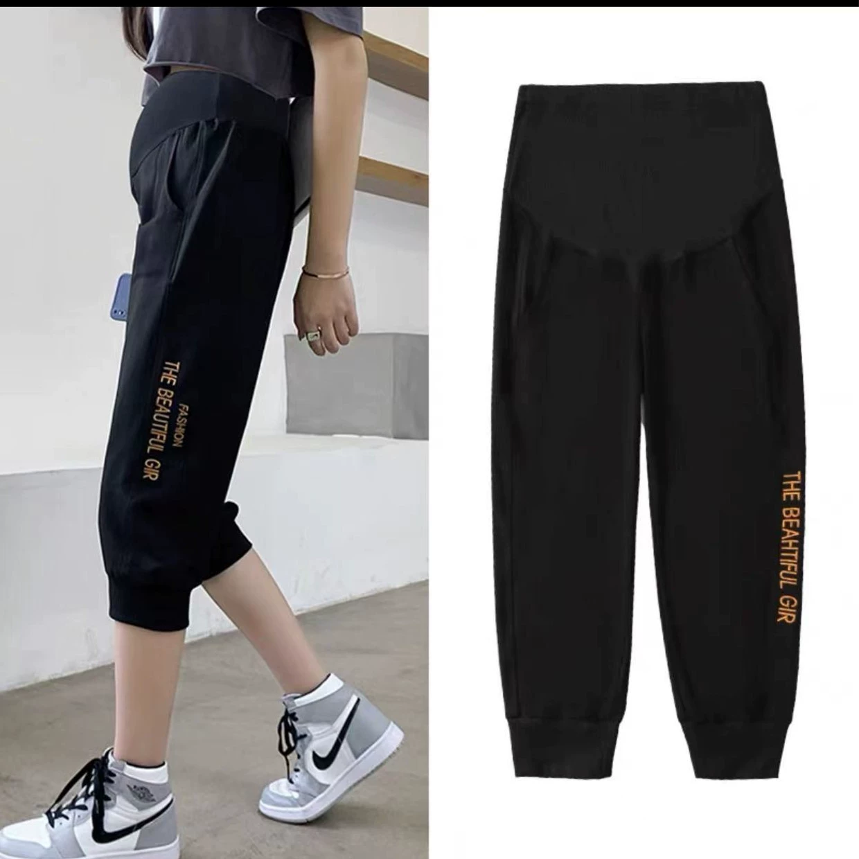 Одежда для беременных, тонкие укороченные спортивные штаны, модная верхняя одежда в весенне-летнем стиле, регулируемые леггинсы больших размеров с высокой талией, закрывающие живот.