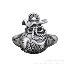 精打细算素银算盘戒指ins 招财铜钱2022复古开口转运银饰品批发