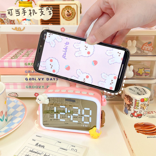 Cute night light alarm clock student wake-up artifact rechargeable clock multi-functional desktop small wireless Bluetooth speaker