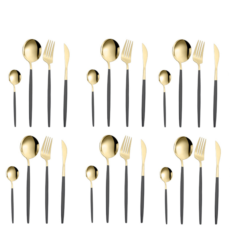 Amazon transfronterizo vajilla de acero inoxidable conjunto de 24 piezas portugués occidental cuchillo de carne, tenedor y cuchara traje de boda conjunto LOGO