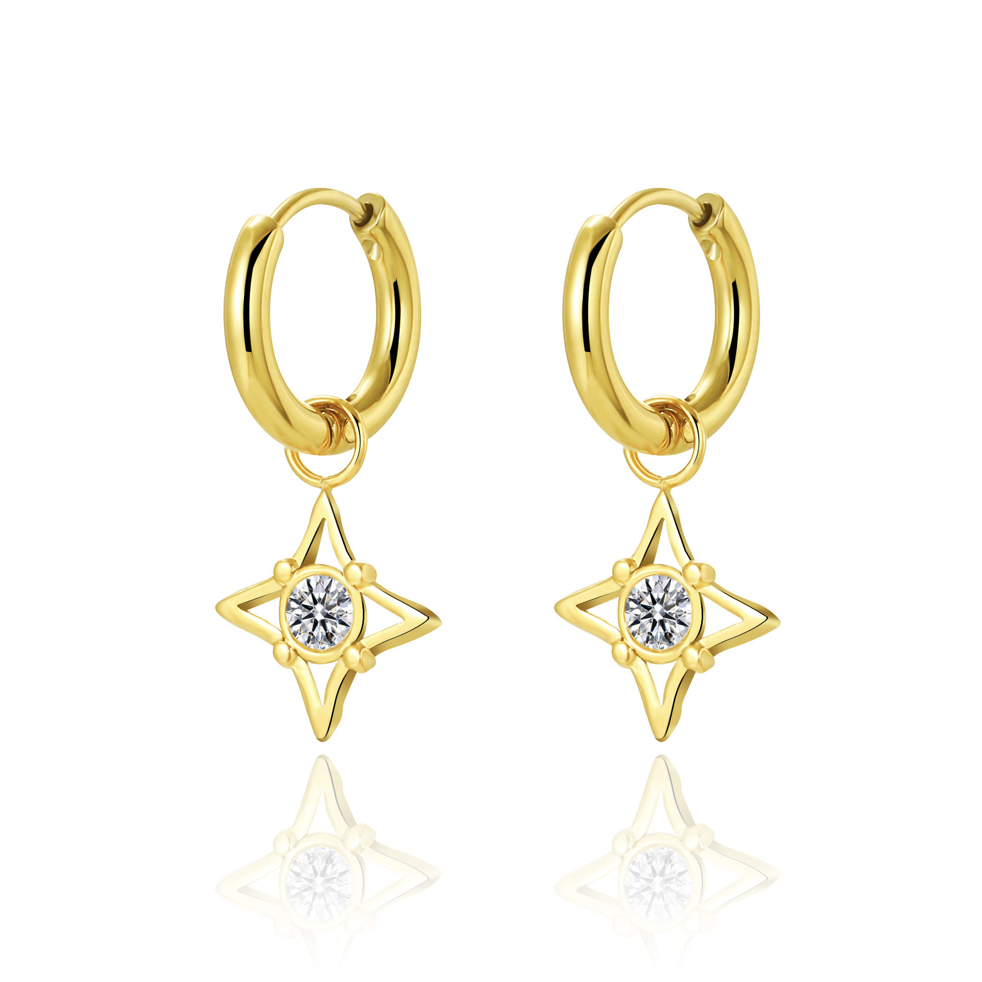 Cat's Eye Stone Inlay Material Drop Earrings Classification 1 Pair Quantity 1 Pair Simple Style Flower Plating Inlay 304 Stainless Steel Cat's Eye Stone 14K Gold Plated Drop Earrings