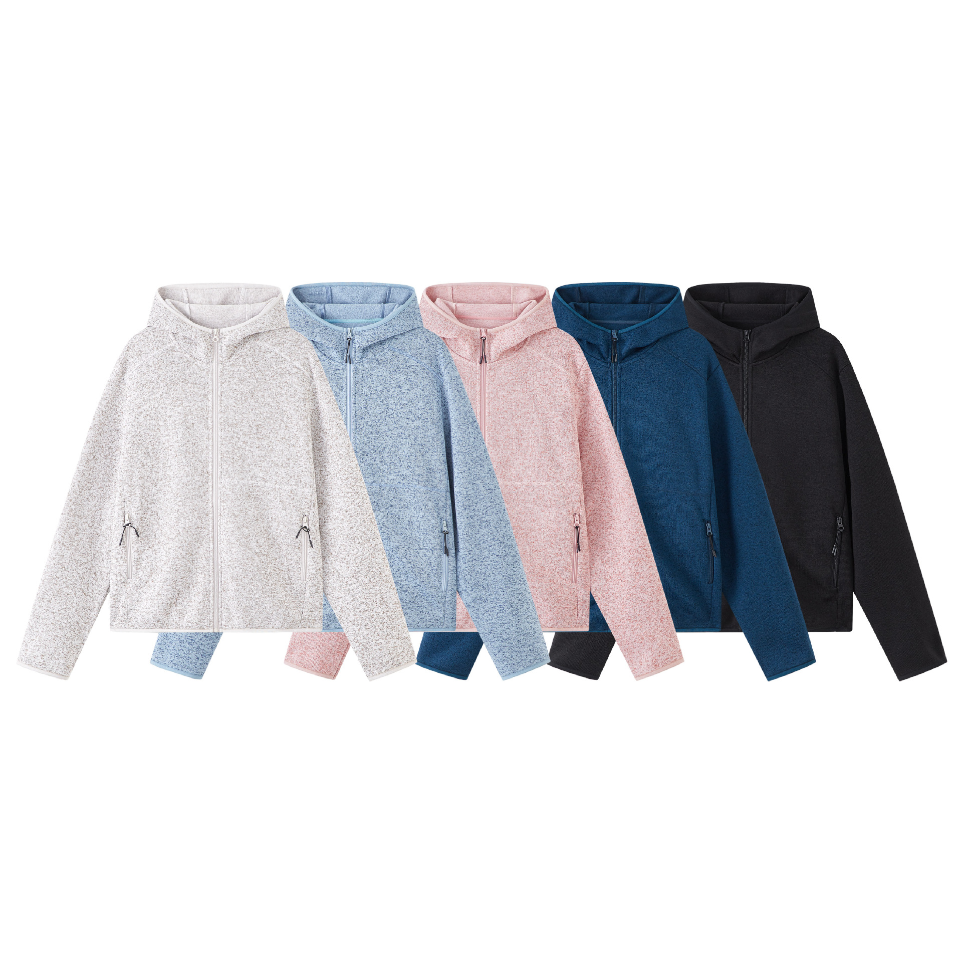 Knitted hooded fleece jacket, unisex, long style, with a heat-retaining lining, a must-have for autumn and winter.