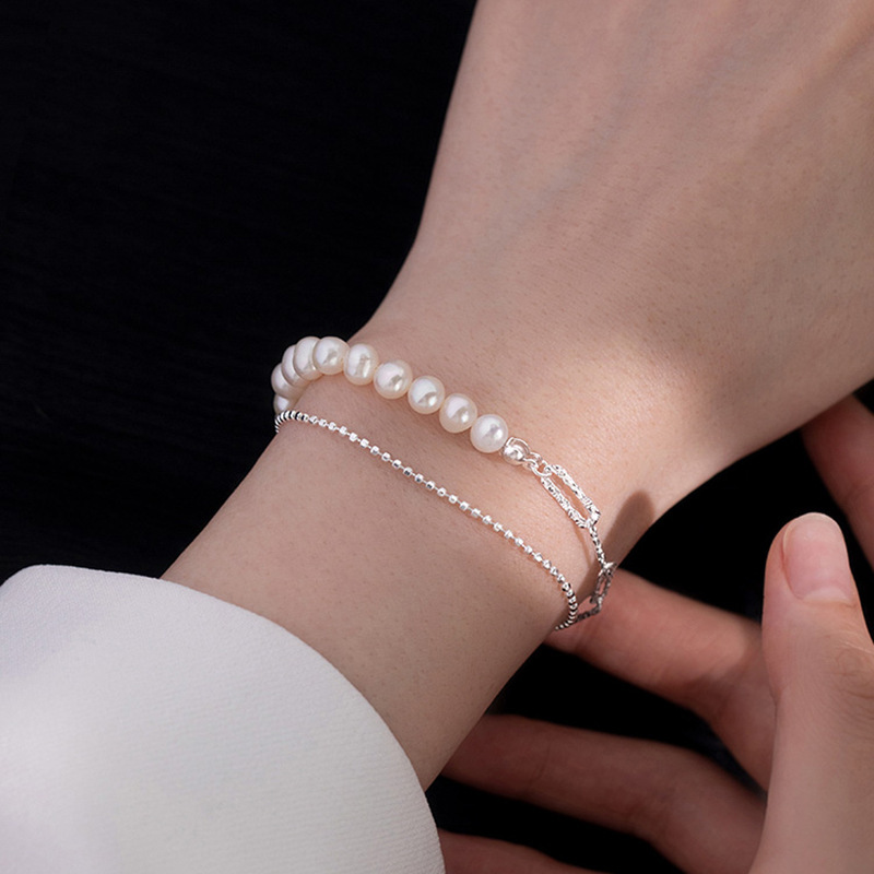 925 sterling silver double-layer pearl bracelet female niche design girlfriends summer bracelet light luxury bracelet all-matching