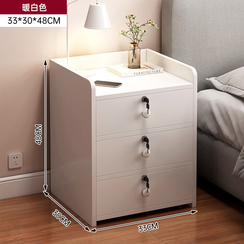 [자물쇠가 달린 서랍 3개] 웜화이트 32*30*48cm