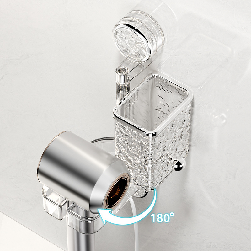 Soporte de secador de pelo con ventosa, sin perforación, secador de pelo giratorio multifuncional, soporte de conducto de aire montado en la pared del baño