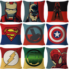 跨境正義聯盟蝙蝠俠鋼鐵俠亞麻抱枕靠墊 輕奢 抱枕卡通動漫枕頭套