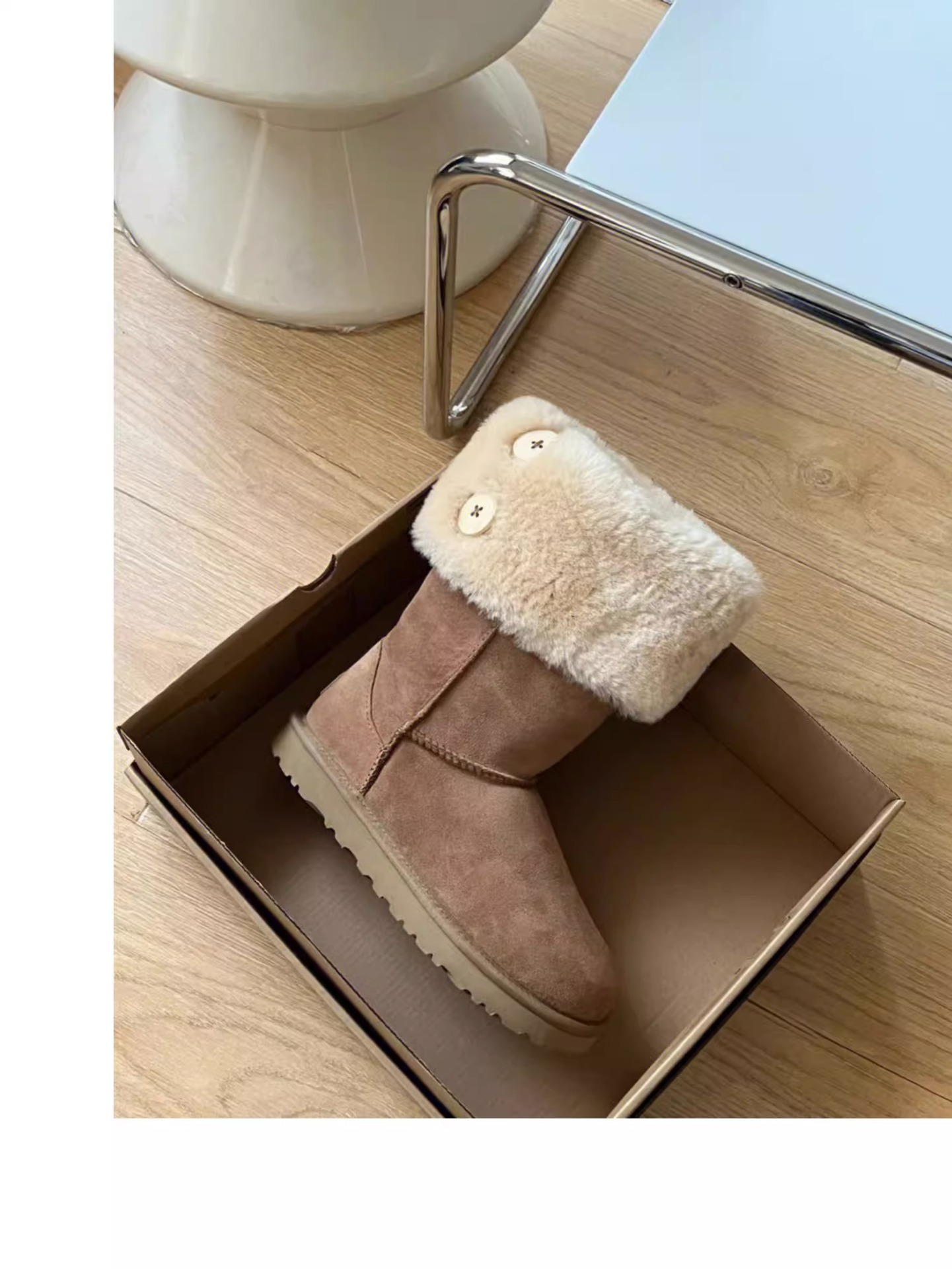 2023 winter new Europe and the United States hot button two wear snow boots female sheep fur one velvet inside warm mid-calf boots_voghion.com