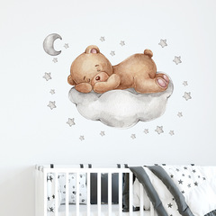 BR64112 Cloud sleeping bear self-adhesive wall sticker ins creative children's bedroom creative cartoon animal sticker