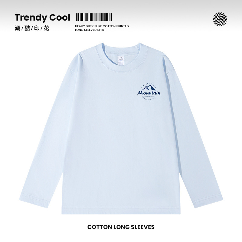 New 230g Cotton Long Sleeve T-Shirt Men's Round Neck Loose Simple Printed Letter Inner Base Shirt for Autumn and Winter Men