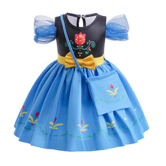 Children's cross-border dress short-sleeved Frozen cospla Anna princess dress little girl printed dress summer