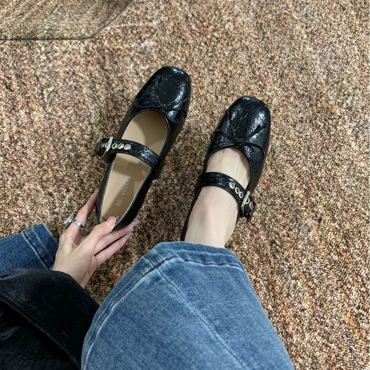 Universal red wedding shoes with bow with a strap, Spring/Fall 2024 model