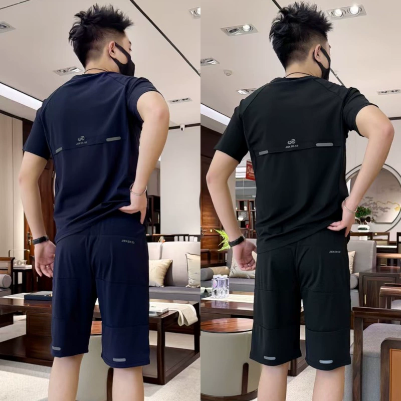 Новый летний сетчатый дышащий быстросохнущий повседневный спортивный костюм, мужская модная простая универсальная свободная футболка с короткими рукавами