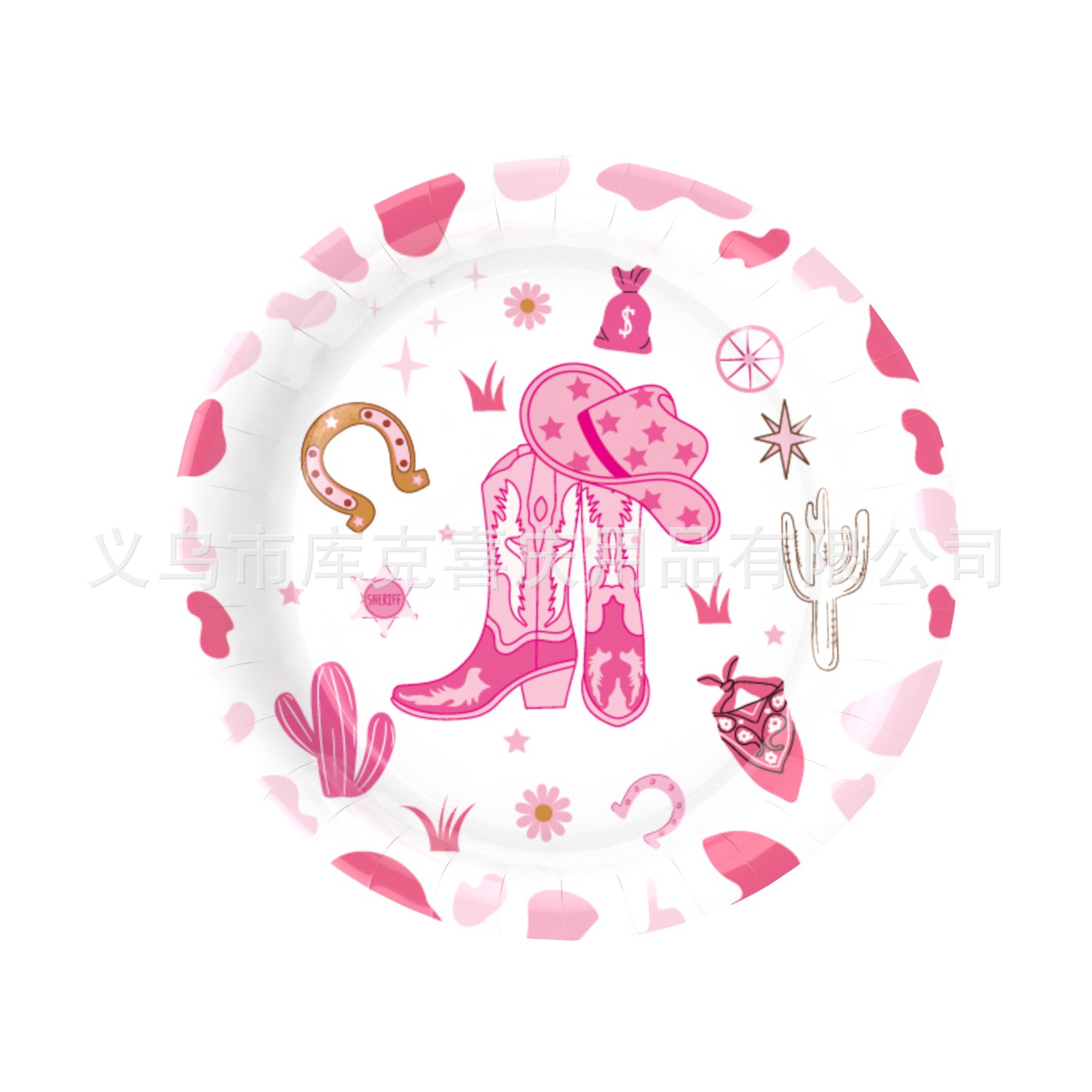 Amazon nuevo Rosa occidental Denim decoración fiesta de cumpleaños femenina Placa de papel taza de papel tire bandera decoración suministros traje