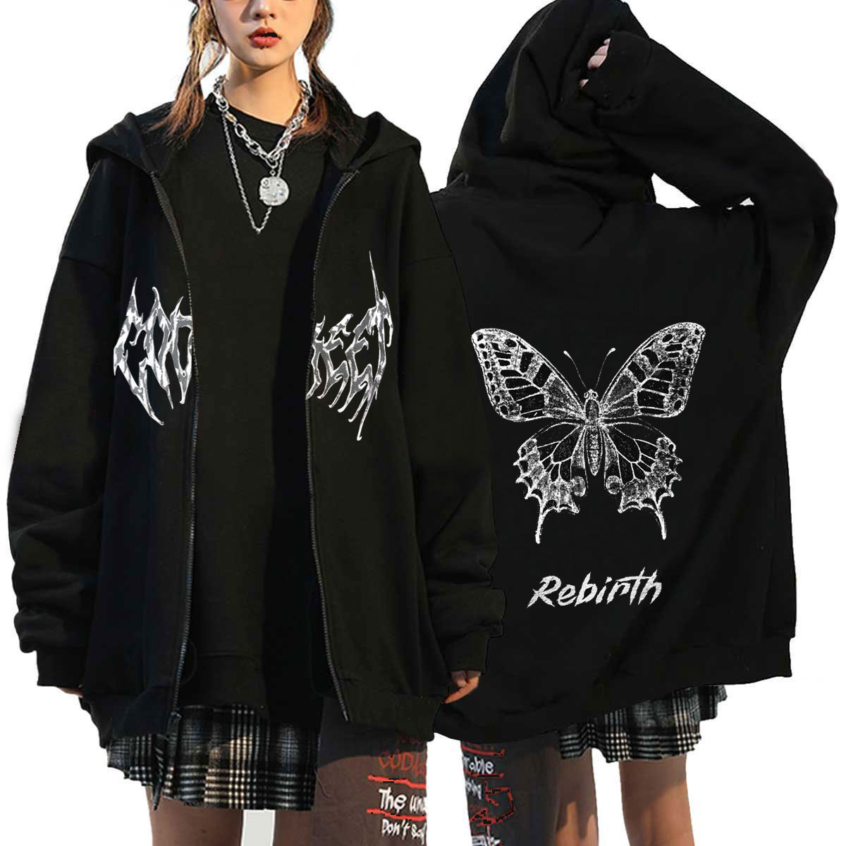 Hoody hip-hop style with zipper