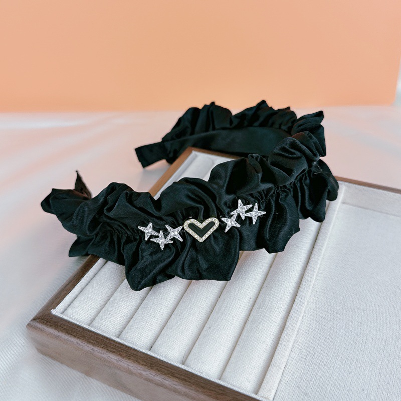 Alta cráneo superior negro plisado diadema horquilla de las mujeres lavado facial banda de pelo borde ancho versátil 2023 Internet celebridad nueva diadema