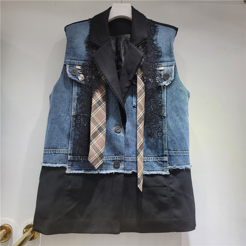 Estación europea de otoño de 2025 nueva ropa de mujer suelta correa de moda empalme casual diseño de color sólido sentido chaleco