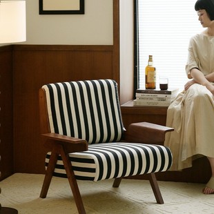Richard French Retro Solid Wood Single Sofa Chair Living Room Balcony Bedroom Single Chair B&B Home Leisure Chair
