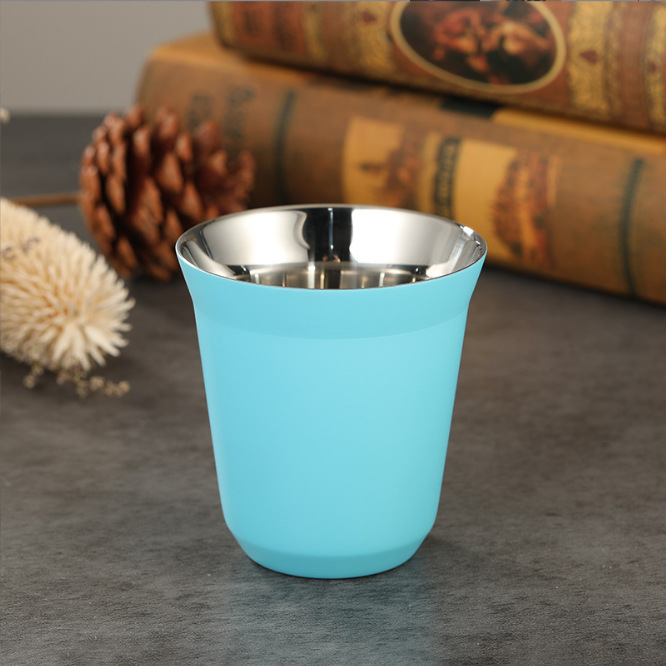 Transfronterizo 304 tazas de acero inoxidable tazas de café de doble capa de aislamiento térmico tazas de té de pequeña capacidad portátiles de aislamiento térmico portátiles