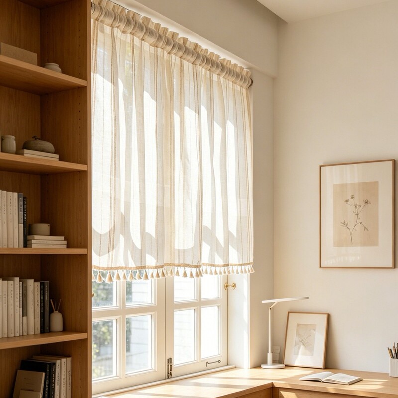 Cross-Border Japanese-Style Minimalist Rope-Patterned Linen Coffee-Colored Short Curtain with Rod, Short Curtain for Living Room, Bedroom, Study, Ready-Made Window Curtain Cross-Border Japanese-Style Minimalist Rope-Patterned Linen Coffee-Colored Short Curtain with Rod, Short Curtain for Living Room, Bedroom, Study, Ready-Made Window Curtain