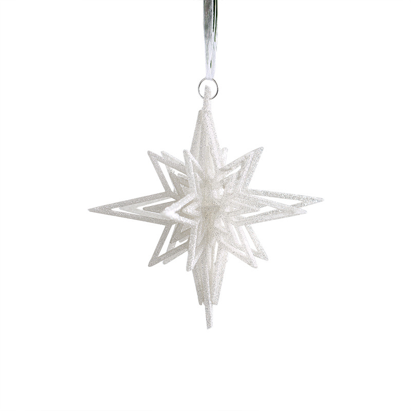 Colgante acrílico blanco polvo brillante colgante de Navidad pequeña estrella explosiva instrumento pequeño colgante de nieve decoración de Navidad