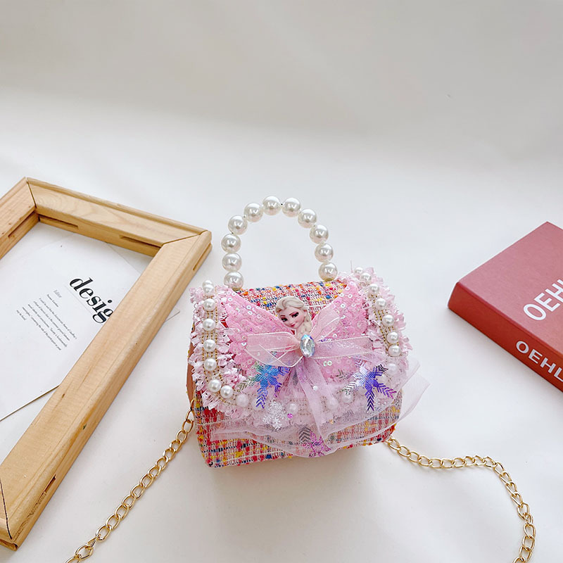 Bolsos infantiles niñas princesas niñas mochilas de hombro estilo caricatura encantador bolso de perlas de cadena