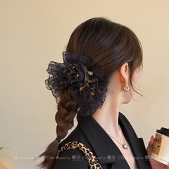 优雅气质网纱豹纹浴球大肠发圈女高级时髦扎头发皮筋头绳洋气头花