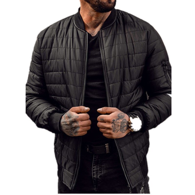 boy European And American Solid Color Padded Quilted Small Men's Stand Collar Warm Cotton Coat Jacket Outerwear_voghion.com