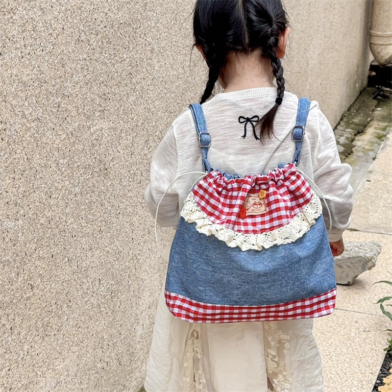 Sweet Meisen es una hermosa mochila de ondas para padres e hijos, mochila de encaje para bebés, mochila de gran capacidad para niños a cuadrícula.