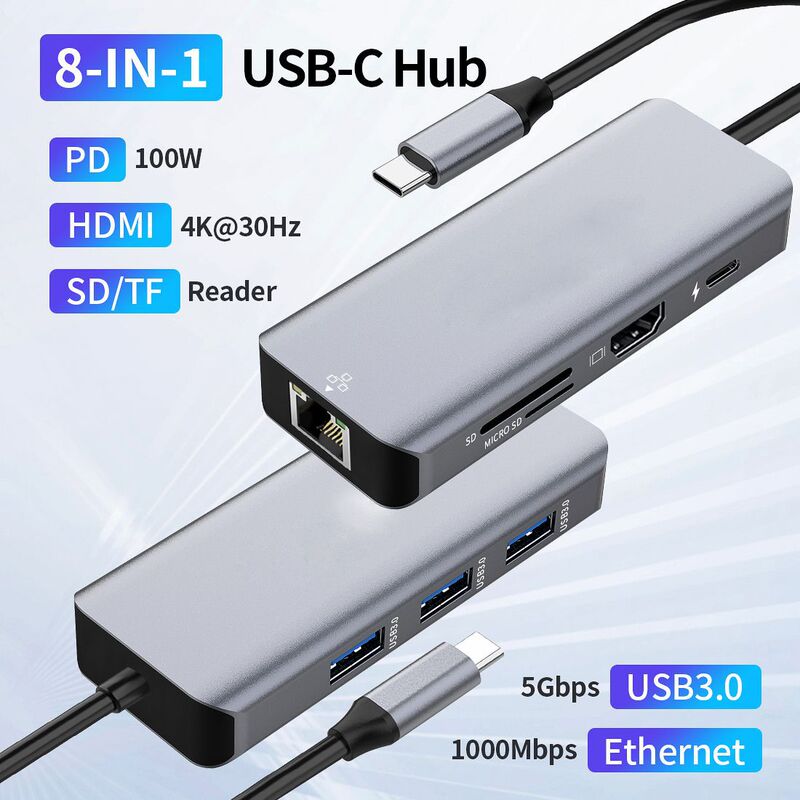 Type-C Docking Station USB Hub Multi-Port Expander HDMI Adapter Ethernet Converter Type-C Docking Station USB Hub Multi-Port Expander HDMI Adapter Ethernet Converter